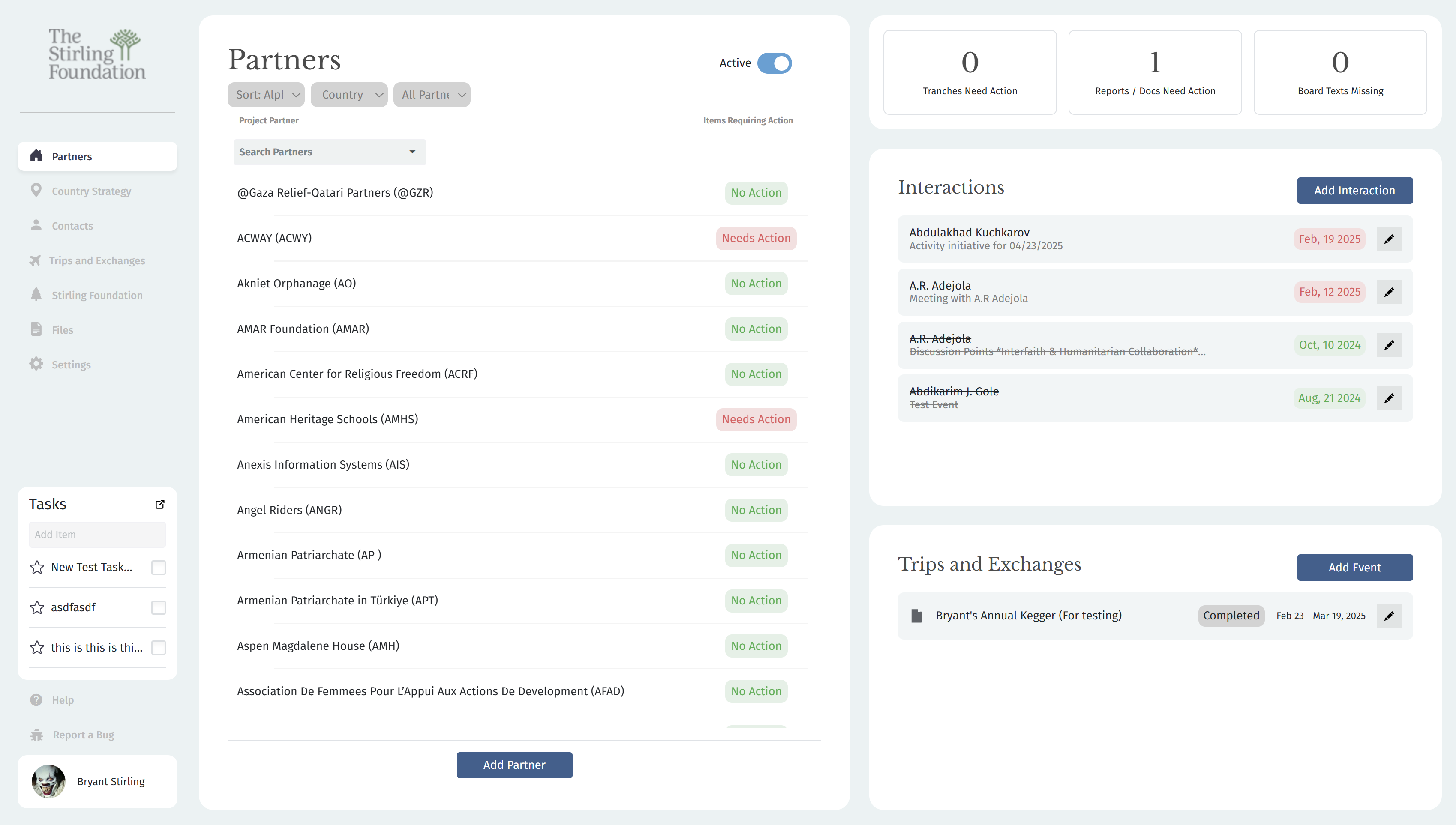 Stirling Foundation partners dashboard